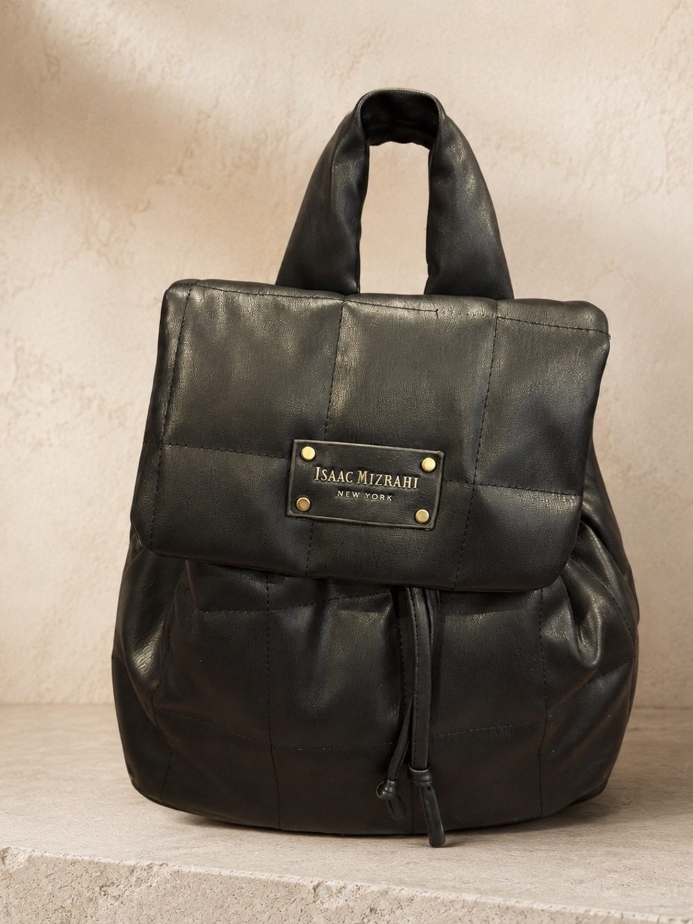 Isaac Mizrahi Black Quilted Leather Backpack
